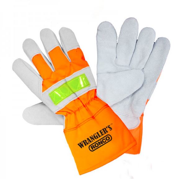 Wrangler's orange leather gloves